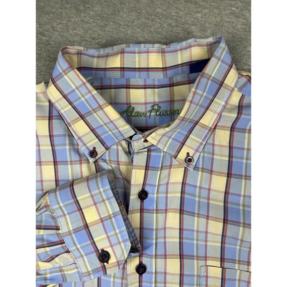 Alan Flusser Colorful Gingham Plaid Shirt Mens‎ Size XL Button Up Long Sleeve - Picture 1 of 9